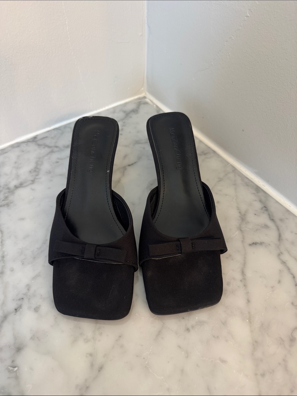 Black bow kitten heels